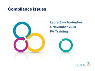 Compliance Issues
Laura Sancho-Andrés
5 November 2020
PA Training
 