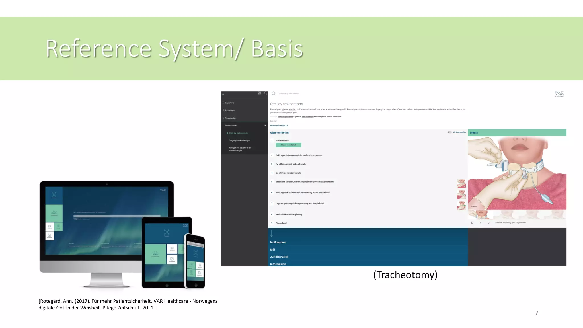 Reference System/ Basis
[Rotegård, Ann. (2017). Für mehr Patientsicherheit. VAR Healthcare - Norwegens
digitale Göttin der Weisheit. Pflege Zeitschrift. 70. 1. ]
7
(Tracheotomy)
 