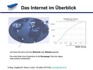 Das Internet im Überblick Quelle: isc.org Auf diese Domaine wird ihre  Webseite  oder  Website  gespielt. Die erste Seite ihres Angebotes ist die  Homepage.  Darunter liegen viele weitere Inhaltsseiten. 