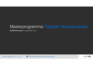 Masterprogramma: Digitale Waardecreatie
EURIB Rotterdam 30 september 2016
Ayman van Bregt digitaal strateeg EURIB Masterprogramma: Digitale Waardecreatie
 