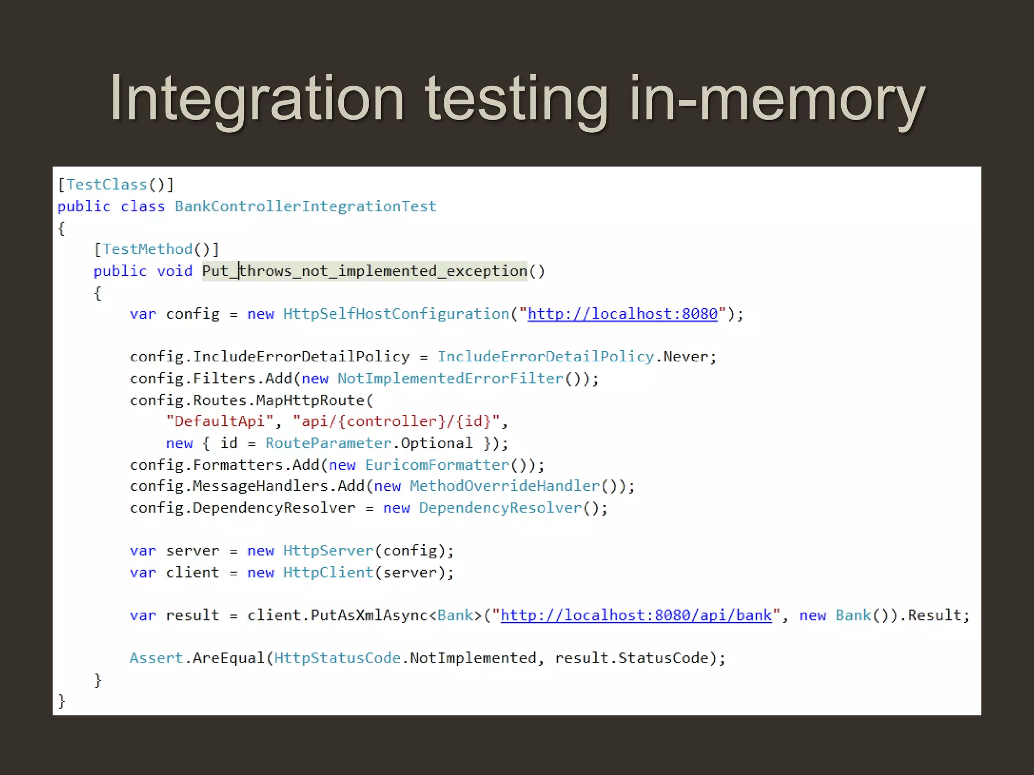 Integration testing in-memory
 