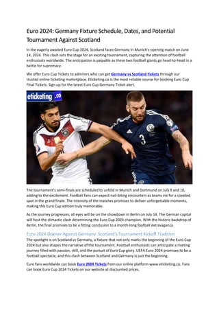 Euro 2024 Germany Fixture Schedule, Dates, and Potential Tournament