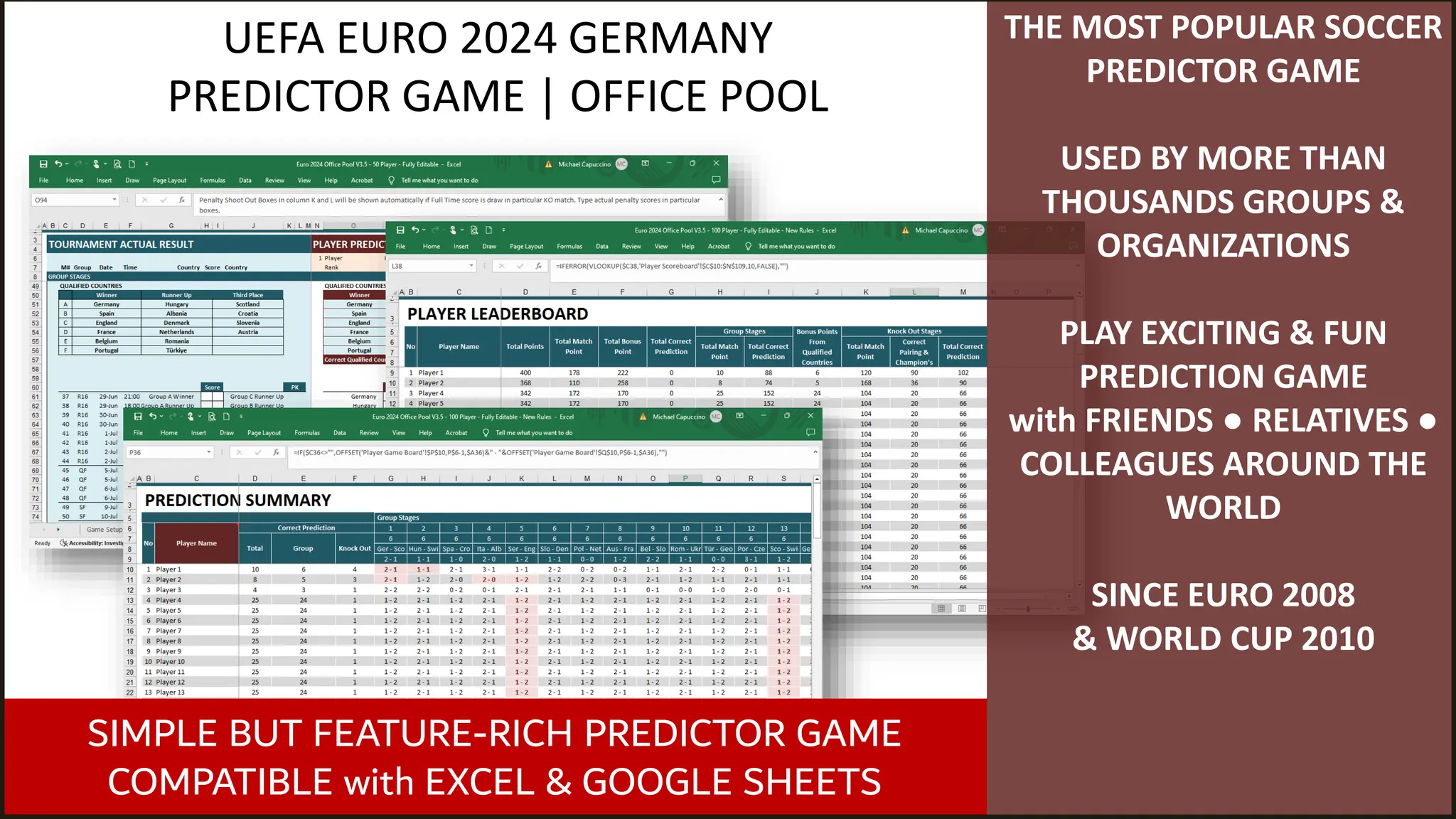 Euro 2024 Prediction Game Office Pool Spreadsheet PPT
