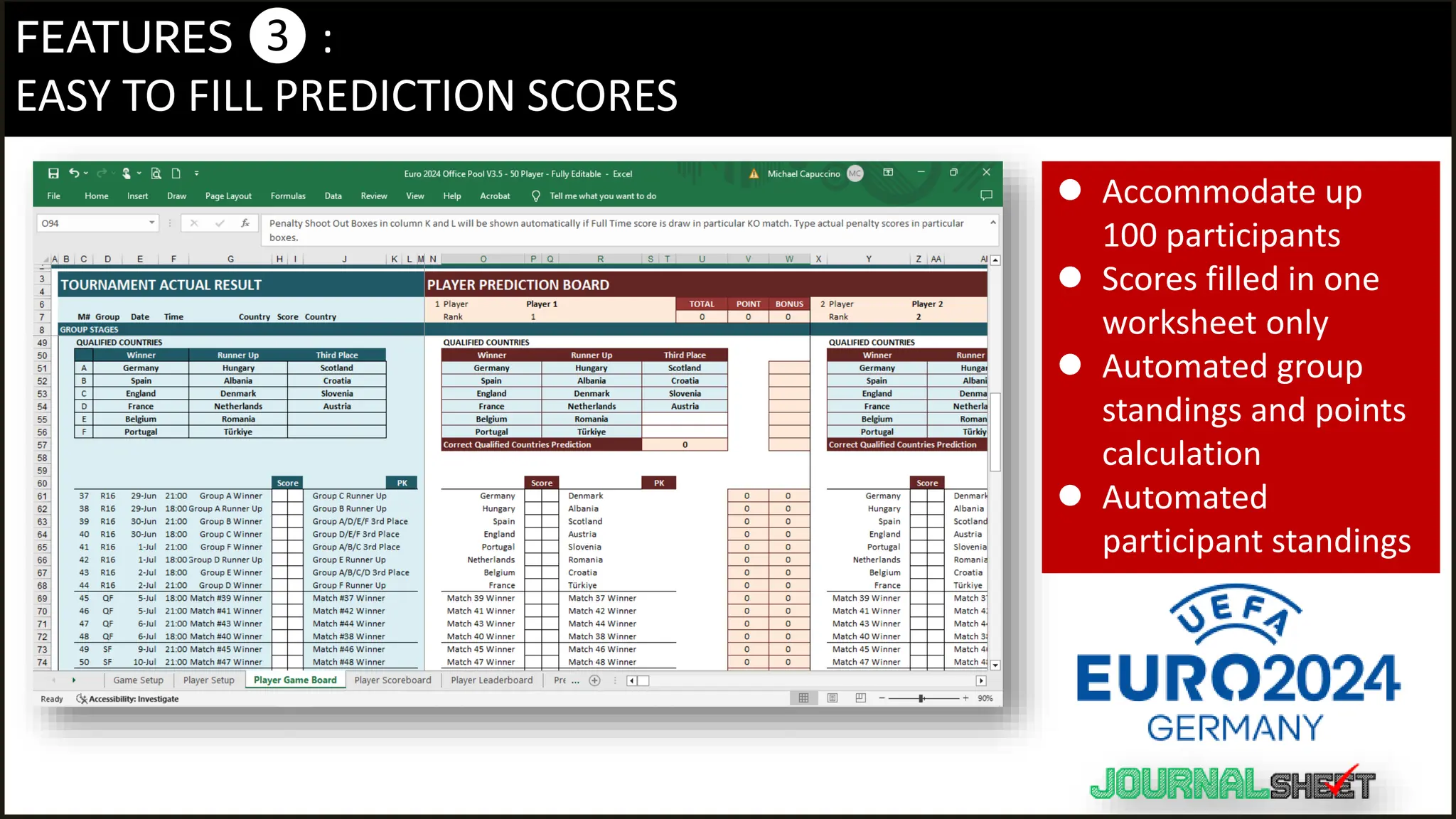 Euro 2024 Prediction Game Office Pool Spreadsheet PPT