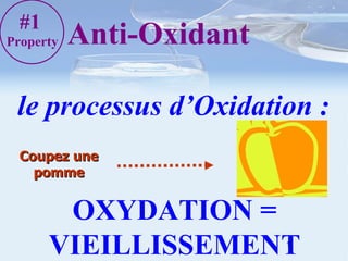 OXYDATION = VIEILLISSEMENT Coupez une pomme le processus d’Oxidation : #1 Property Anti-Oxidant 