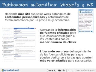 Publicación automática: Widgets y WS

 Haciendo más útil sus sitios webs dotándoles de
 contenidos personalizados y actual...