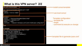 @eurobsdcon
What is this VPN server? 2/2
pkg_add consul-template
cat > /etc/consul-template.d/default.conf << EOF
consul {...