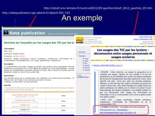 An exempleAn exemple
2929
http://datapublication.tge-adonis.fr/data/d-001-102
http://sticef.univ-lemans.fr/num/vol2012/05-guichon/sticef_2012_guichon_05.htm
 