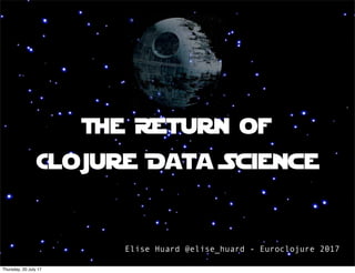 The REturn of
Clojure Data Science
Elise Huard @elise_huard - Euroclojure 2017
Thursday, 20 July 17
 