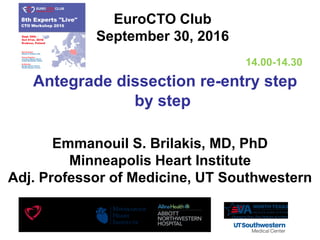 Antegrade dissection re-entry step
by step
EuroCTO Club
September 30, 2016
Emmanouil S. Brilakis, MD, PhD
Minneapolis Heart Institute
Adj. Professor of Medicine, UT Southwestern
14.00-14.30
 