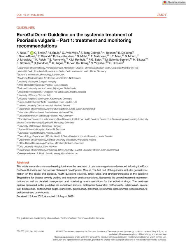 Euro guiderm guideline on the systemic treatment of psoriasis vulgaris