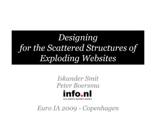 Designingfor the ScatteredStructures of Exploding Websites<br />Iskander SmitPeter Boersma<br />Euro IA 2009 - Copenhagen<...