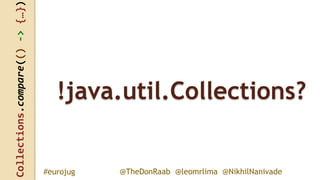 Collections.compare(()->{…})
@TheDonRaab @leomrlima @NikhilNanivade#eurojug
!java.util.Collections?
 