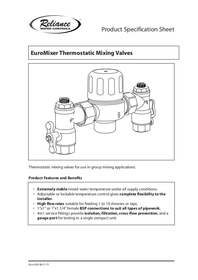 Euromixer® Group Thermostatic Mixing Valve Spec Sheet