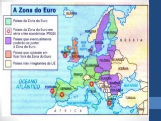 O euro é gerido e regulamentado
pelo Banco Central Europeu,
sendo também coordenado nos
bancos centrais de cada país que
o...