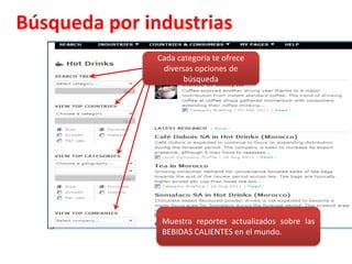 Búsqueda por categoríasOpciones para cambiar resultadosSe despliega información sobre países o regiones económicas