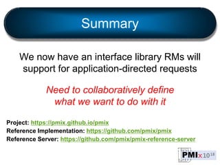 Summary
We now have an interface library RMs will
support for application-directed requests
Need to collaboratively define...