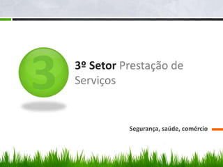 3º Setor Prestação de
Serviços
Segurança, saúde, comércio
 