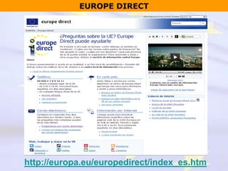 http://ec.europa.eu/spain/servicios/puntos-de-
informacion/europe-direct/index_es.htm
EUROPE DIRECT: ESPAÑA
 