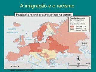 A imigração e o racismo
Fonte: Eurostat/OCDE/ONU.
População natural de outros países na Europa
 
