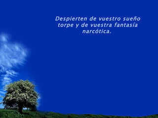 Despierten de vuestro sueño torpe y de vuestra fantasía narcótica.   