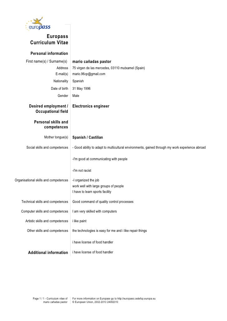 europass cv personal skills in cv