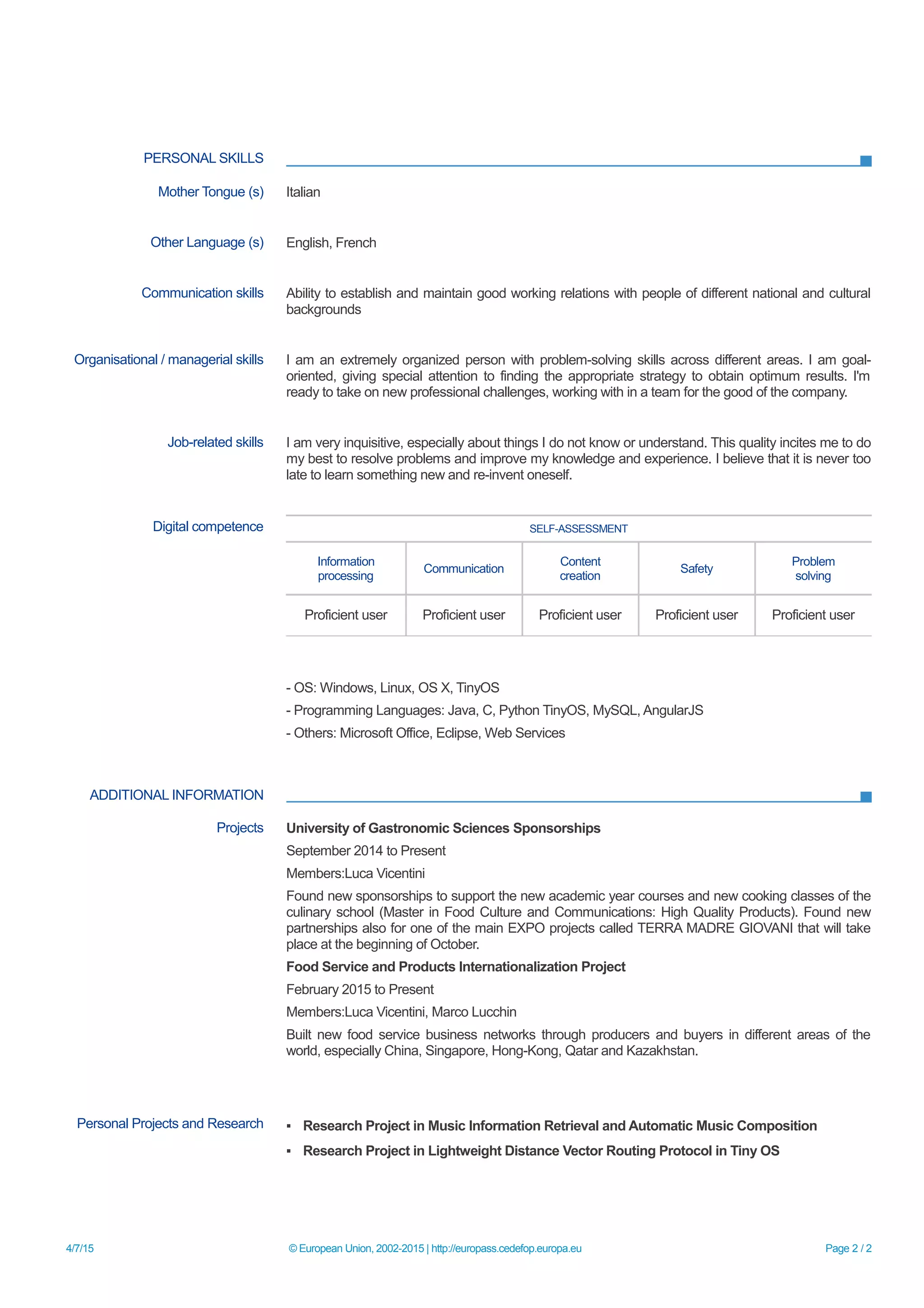 Europass CV Luca Vicentini | PDF