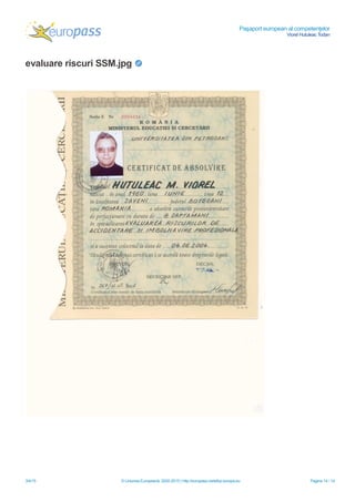 Paşaport european al competenţelor
Viorel Hutuleac Todan
3/4/15 © Uniunea Europeană, 2002-2015 | http://europass.cedefop.europa.eu Pagina 14 / 14
evaluare riscuri SSM.jpg
 