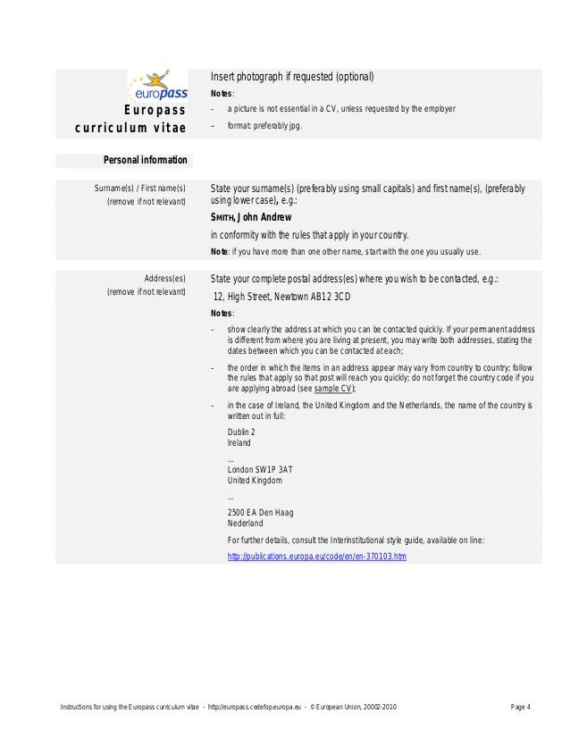 Europass cv format image