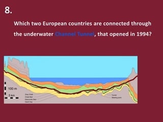 Which two European countries are connected through
the underwater Channel Tunnel, that opened in 1994?
 