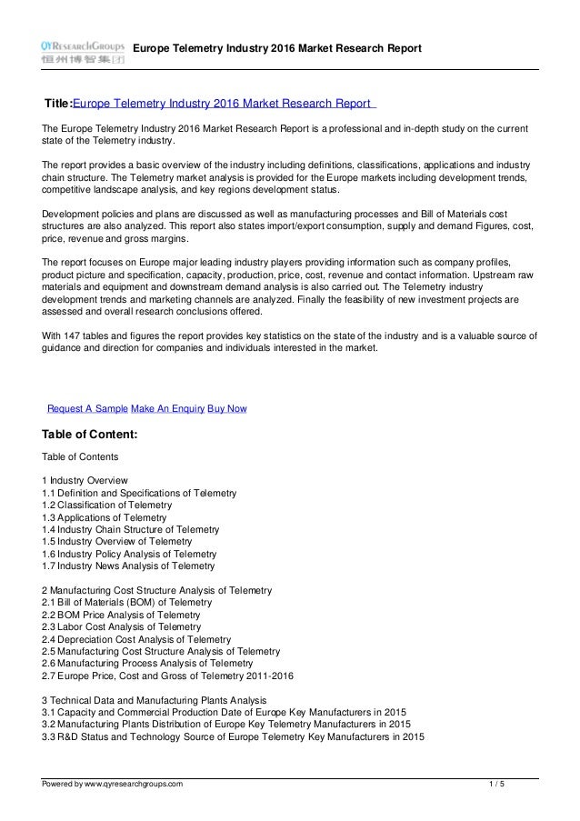 research report covers europe telemetry industry 2016