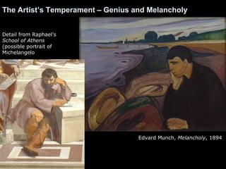 The Artist’s Temperament – Genius and Melancholy
Edvard Munch, Melancholy, 1894
Detail from Raphael’s
School of Athens
(possible portrait of
Michelangelo
 