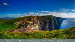 These sea Cliffs of Moher are five miles long and soar 700 feet above the crashing waves. 
 