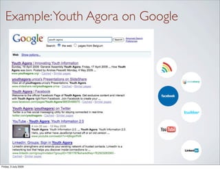 Example: Youth Agora on Google




Friday, 3 July 2009
 