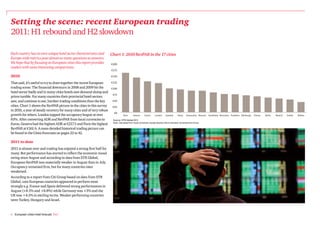 Setting the scene: recent European trading
2011: H1 rebound and H2 slowdown

Each country has its own unique hotel sector characteristics and        Chart 1: 2010 RevPAR in the 17 cities
Europe-wide metrics pose almost as many questions as answers.
We hope that by focusing on European cities this report provides        €200
readers with some interesting comparisons.
                                                                        €175

2010                                                                    €150

That said, it’s useful to try to draw together the recent European      €125
trading scene. The financial downturn in 2008 and 2009 hit the          €100
hotel sector badly and in many cities hotels saw demand slump and
                                                                         €75
prices tumble. For many countries their provincial hotel sectors
saw, and continue to see, harsher trading conditions than the key        €50
cities. Chart 1 shows the RevPAR picture in the cities in this survey    €25
in 2010, a year of steady recovery for many cities and of very robust
                                                                          €0
growth for others. London topped the occupancy league at over                      Paris      Geneva      Zurich     London      Istanbul    Rome     Amsterdam Moscow   Stockholm Barcelona Frankfurt Edinburgh   Vienna   Berlin   Madrid   Dublin   Belfast

83%. After converting ADR and RevPAR from local currencies to            Source: STR Global 2011
                                                                         Note: Calculated from local currencies, except Istanbul which has been converted from Euros.
Euros, Geneva had the highest ADR at €217.5 and Paris the highest
RevPAR at €161.6. A more detailed historical trading picture can
be found in the Cities Forecasts on pages 22 to 42.

2011 to date
2011 is almost over and trading has enjoyed a strong first half for
many. But performance has started to reflect the economic mood
swing since August and according to data from STR Global,
European RevPAR was materially weaker in August than in July.
Occupancy remained firm, but for many countries rates
weakened.
According to a report from Citi Group based on data from STR
Global, core European countries appeared to perform most
strongly e.g. France and Spain delivered strong performances in
August (+8.5% and +8.8%) while Germany was +3% and the
UK was +4.5% in sterling terms. Weaker performing countries
were Turkey, Hungary and Israel.


6 European cities hotel forecast PwC
 