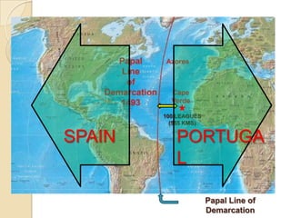 100 LEAGUES
          (555 KMS)


SPAIN      PORTUGA
           L

                      Papal Line of
                      Demarcation
 
