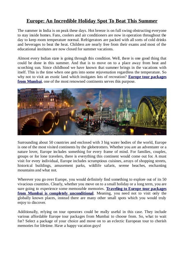 Incredible Holiday Spot To Beat This Summer Europe Tour