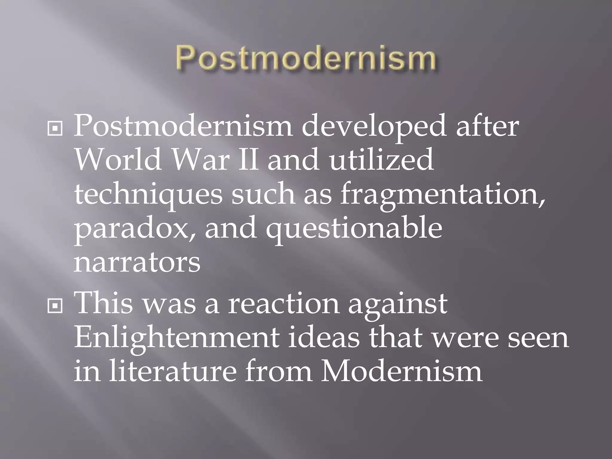 European literature (by group 1 gr.12- modeller in 21st century) | PPTX
