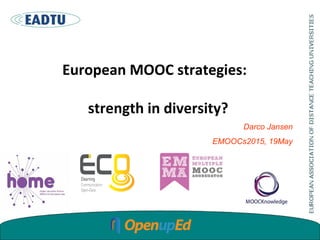 European MOOC strategies:
strength in diversity?
Darco Jansen
EMOOCs2015, 19May
 