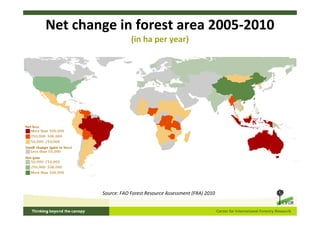 Net change in forest area 2005-2010
                    (in ha per year)




        Source: FAO Forest Resource Assessment (FRA) 2010
 