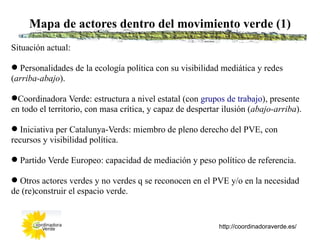 Mapa de actores dentro del movimiento verde (1)
Situación actual:

 Personalidades de la ecología política con su visibil...