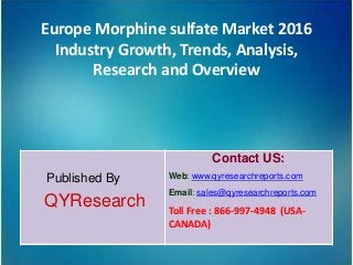Europe Morphine sulfate Market 2016
Industry Growth, Trends, Analysis,
Research and Overview
Published By
QYResearch
Contact US:
Web: www.qyresearchreports.com
Email: sales@qyresearchreports.com
Toll Free : 866-997-4948 (USA-
CANADA)
 