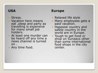 cultural differences between europe and usa | PPTX