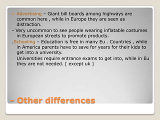 cultural differences between europe and usa | PPTX