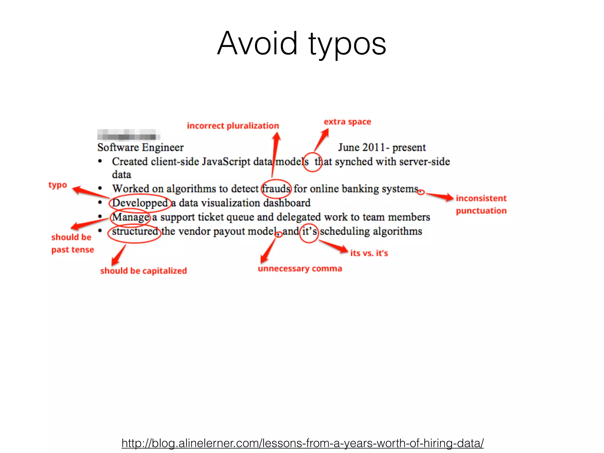Avoid typos
http://blog.alinelerner.com/lessons-from-a-years-worth-of-hiring-data/
 