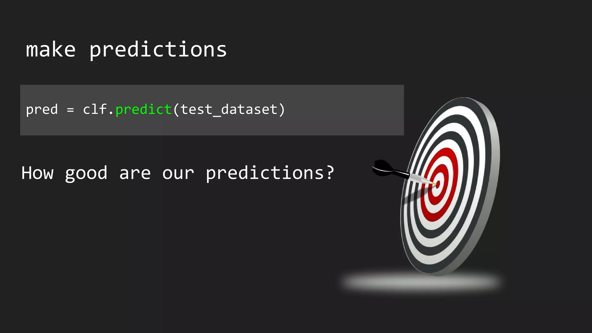 make predictions
pred = clf.predict(test_dataset)
How good are our predictions?
 