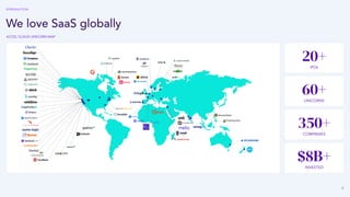 9
INTRODUCTION
We love SaaS globally
20+
IPOs
$8B+
INVESTED
350+
COMPANIES
60+
UNICORNS
ACCEL CLOUD UNICORN MAP
 