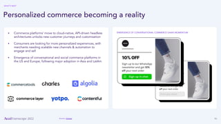 46
Personalized commerce becoming a reality
Source: Charles
▪ Commerce platforms’ move to cloud-native, API-driven headles...