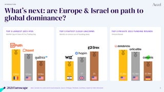 2021 Euroscape 6
I N T R O D U C T I O N
What’s next: are Europe & Israel on path to
global dominance?
TOP 3 FASTEST CLOUD...