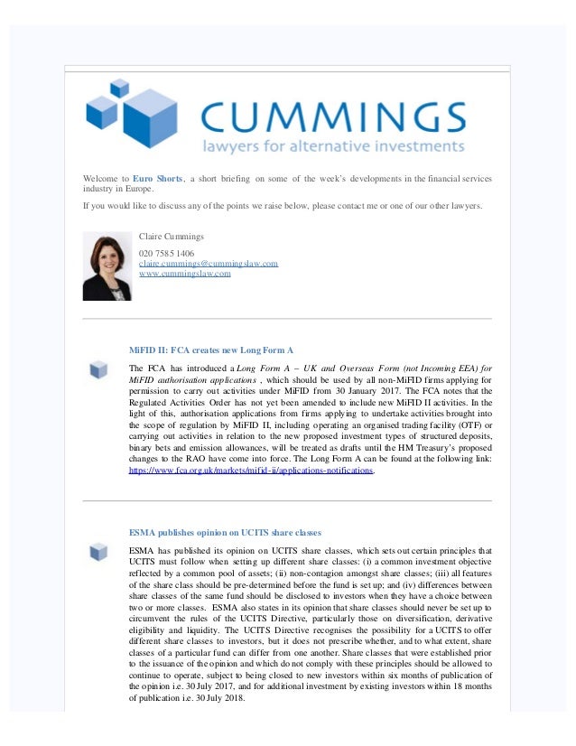 Euro Shorts 03 02 17 Including Mifid Ii Fca Creates New Long Form A